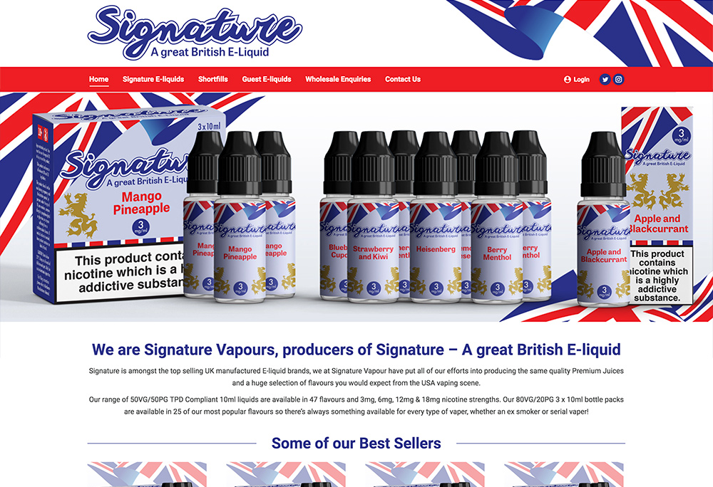 Ecommerce website design for Signature Vapours